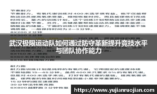 武汉极限运动队如何通过防守革新提升竞技水平与团队协作能力